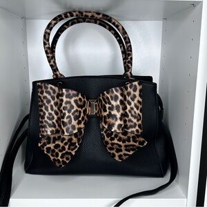 Unique handbag with leopard bow vegan leather